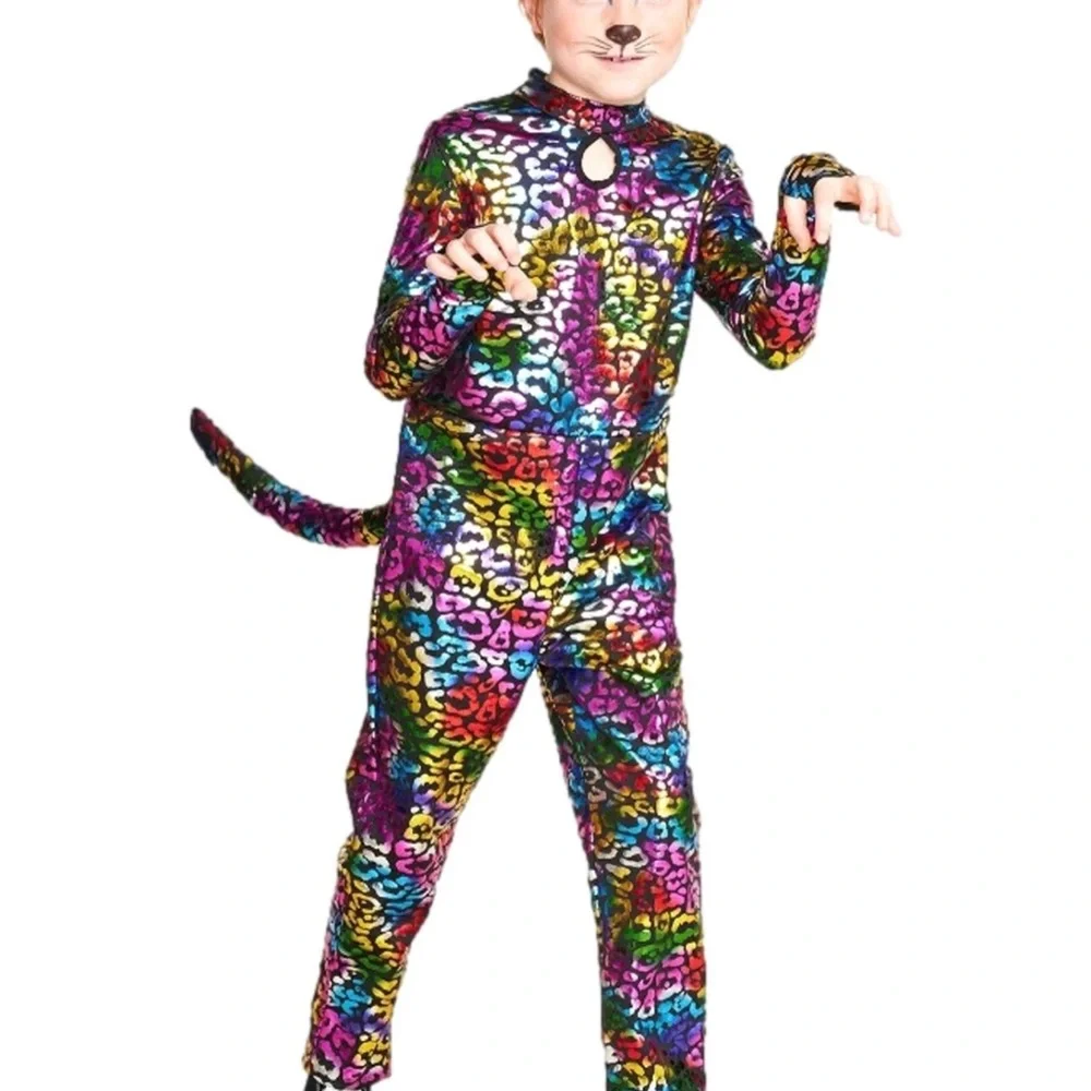 Hyde & Eek Girls & Boys Colorful Metallic Wild Cat Jumpsuit Costume Large